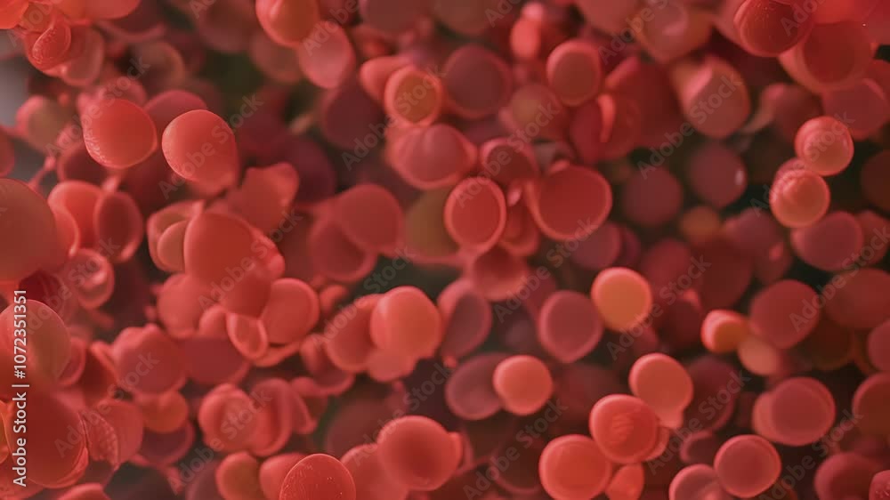 A microscopic view of hematopoietic stem cells floating in a sea of red cells ready to undergo differentiation. A microscopic view of hematopoietic stem cells floating in a sea of red cells ready to undergo differentiation.
