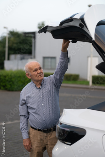 Elderly Man Opening Car Trunk