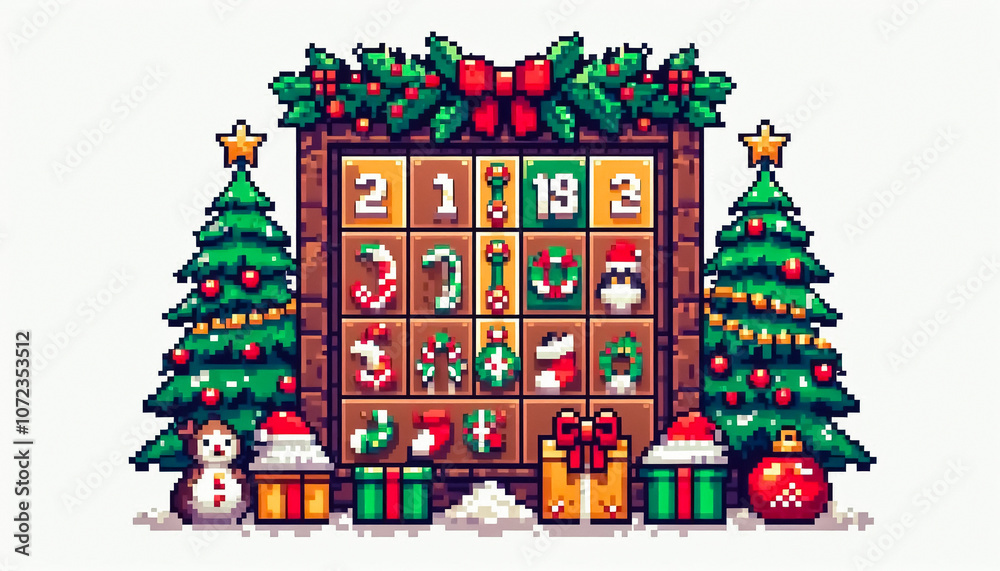 Christmas themed 8bit pixel art illustration of an advent calendar Christmas themed 8bit pixel art illustration of an advent calendar