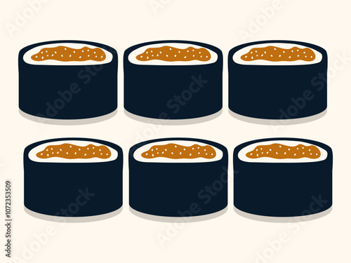Sushi with rice and salmon. Japanese cuisine, rolls. Vector illustration