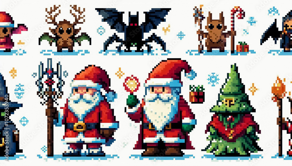 Fototapeta premium christmas themed 8bit pixel art illustration