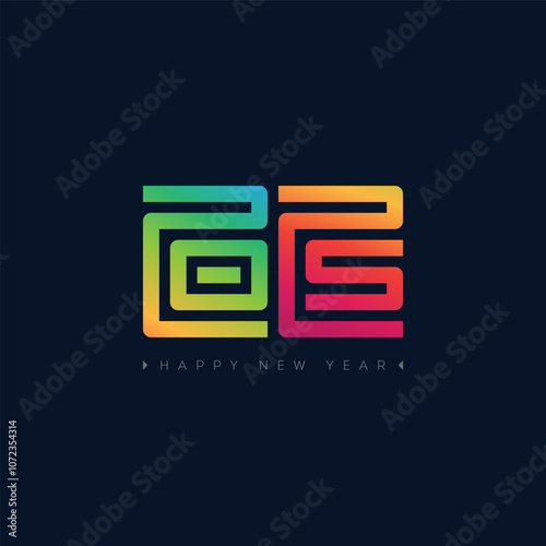 Brochure or calendar design template. New year's Illustration on dark. Happy New Year 2025. Cover of business diary with wishes and inscription 20 25 looks like oriental hieroglyph.