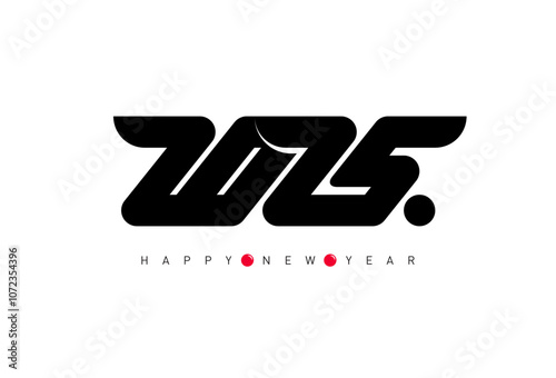 Stylish 2025 New Year Graphic: Bold, Minimalist Numerical Design in Black and Red for Contemporary Branding, Invitations, and Social Media Posts. Sleek, elegant 2025 New Year Celebration Illustration.