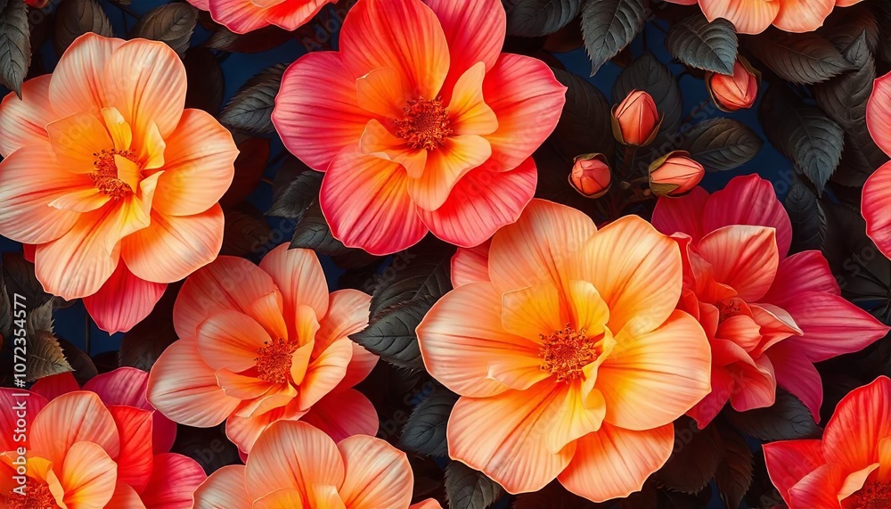 Fototapeta premium Floral Pattern, Handmade Flowers, Textured Background