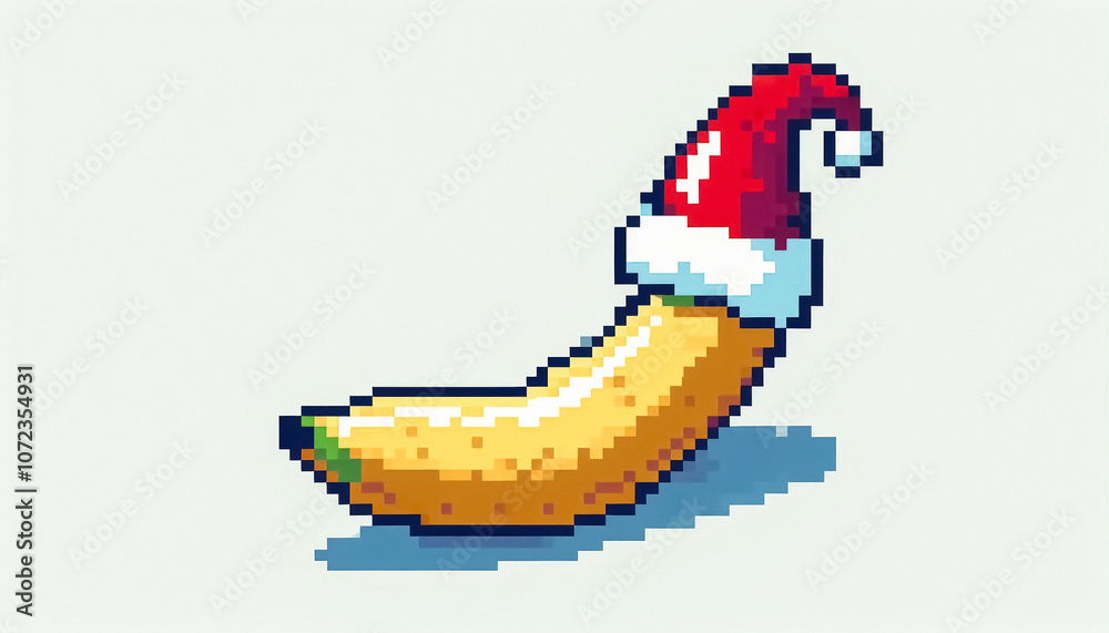 pixel art style christmas themed illustration of a banana pixel art style christmas themed illustration of a banana