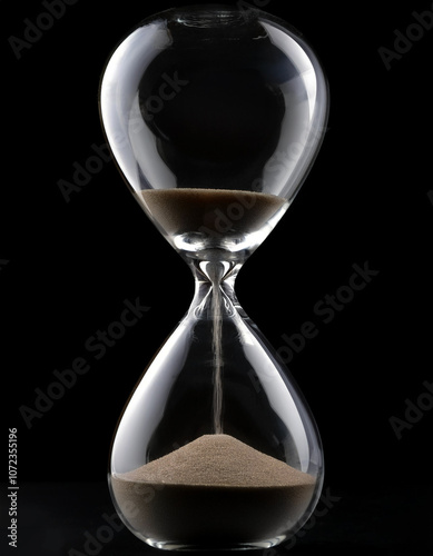 Hourglass sandglass, isolated on a dark black