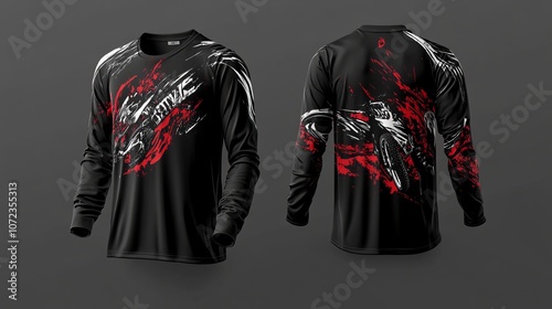 Long Sleeve T-shirt Design for Motorcycle and Mountain Bike Racing Jersey Mockup in EPS 10 Format.