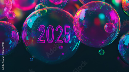 2025 wallpaper in glass morphism sleek transparent circles with gradient colors 2025 floating in a vibrant color palette