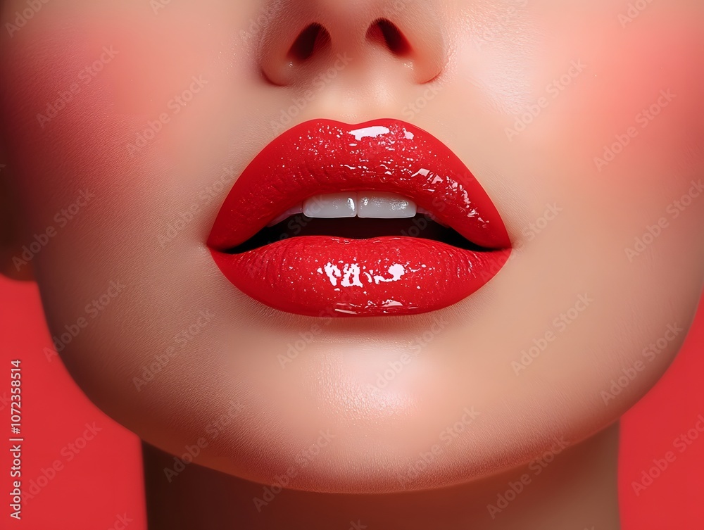 Obraz premium Glamorous Close-Up of Glossy Red Lips