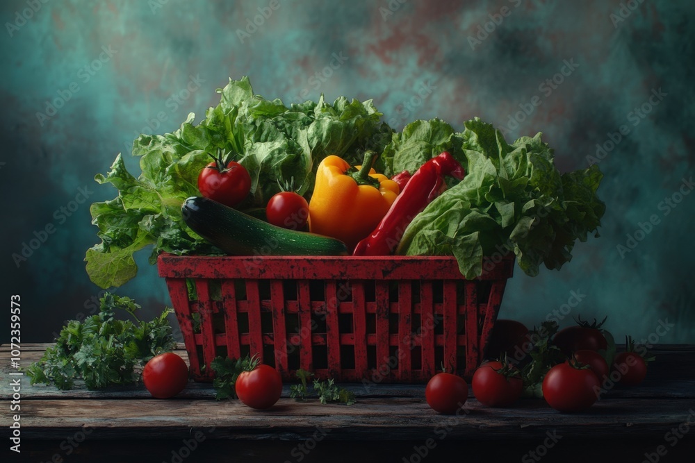 Fresh and vibrant produce in a rustic basket