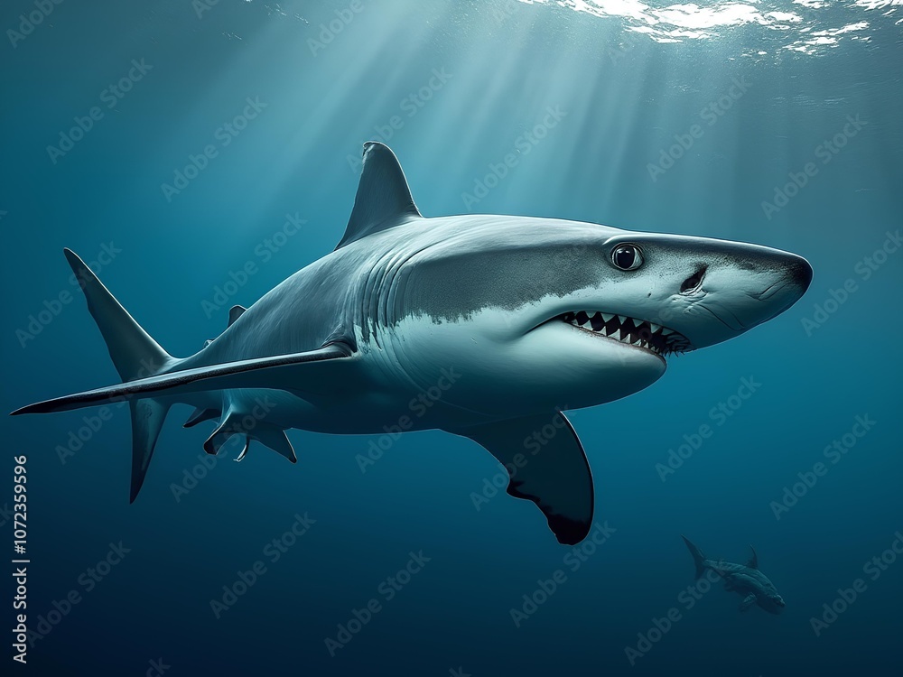 Naklejka premium Shark swimming in the blue ocean