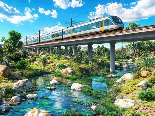 Red passenger train traveling through a lush green valley.