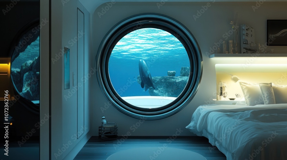 Underwater View From a Futuristic Hotel Room