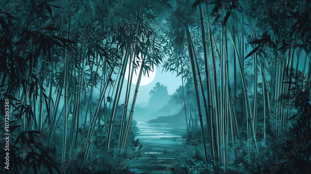Obraz premium illustration of teal bamboo forest