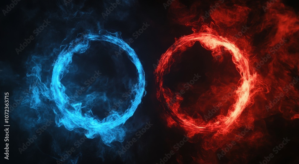 Abstract Red and Blue Glowing Ring Frame on Black Background Abstract Red and Blue Glowing Ring Frame on Black Background