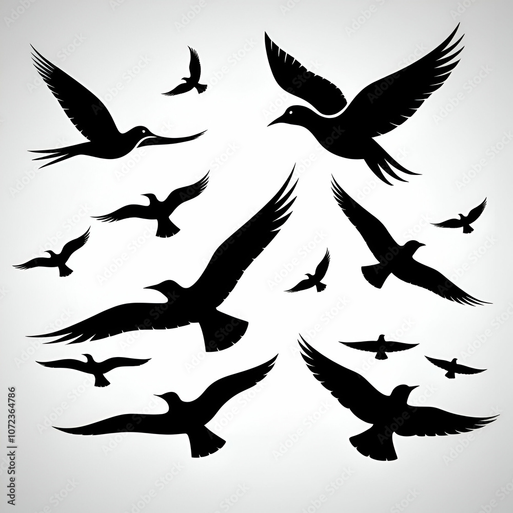 Flying birds silhouettes on white background. Vector illustration. isolated bird flying. tattoo and wallpaper background design. Flying birds silhouettes on white background. Vector illustration. isolated bird flying. tattoo and wallpaper background design.