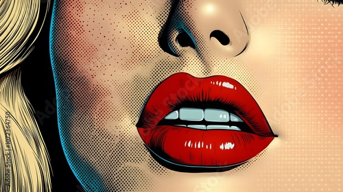 Bold Red Lips with Glamorous Pop Art Style