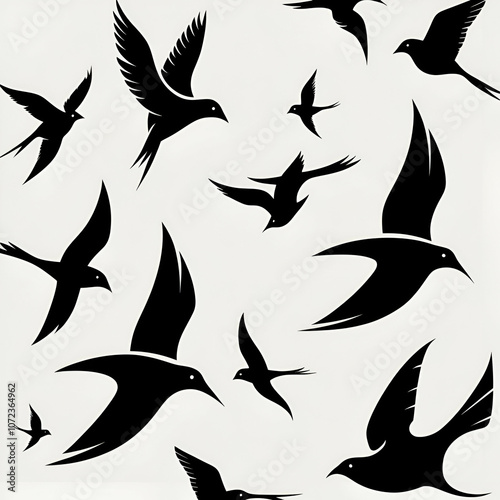 black and white silhouettes of birds