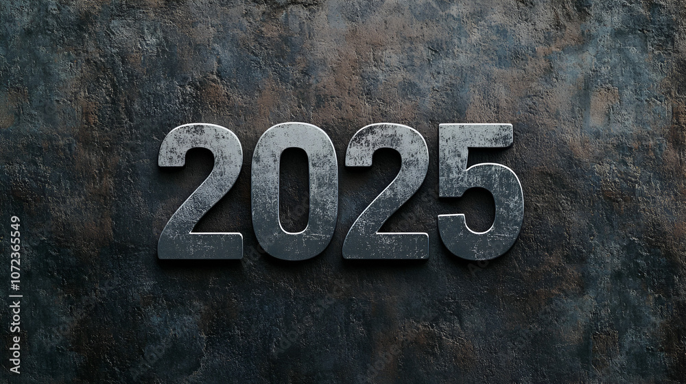 Fototapeta premium 2025 wallpaper in soft clay and stone textures 2025 in silver metallic font organic and sleek