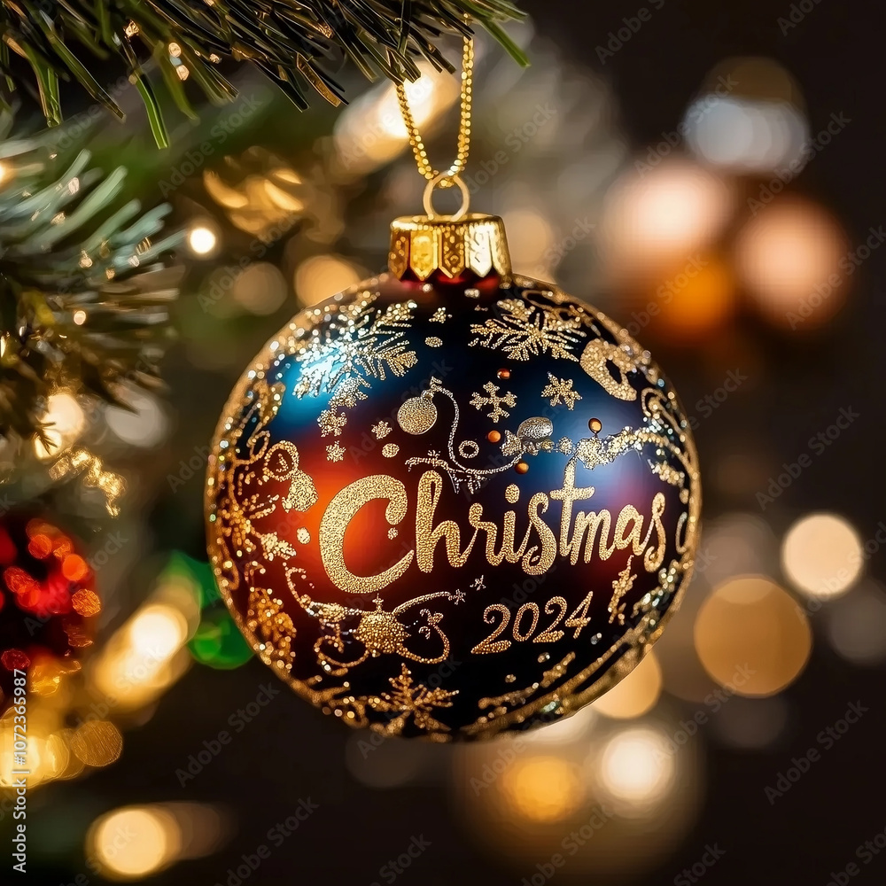 Red Christmas Ornament on Christmas Tree Red Christmas Ornament on Christmas Tree