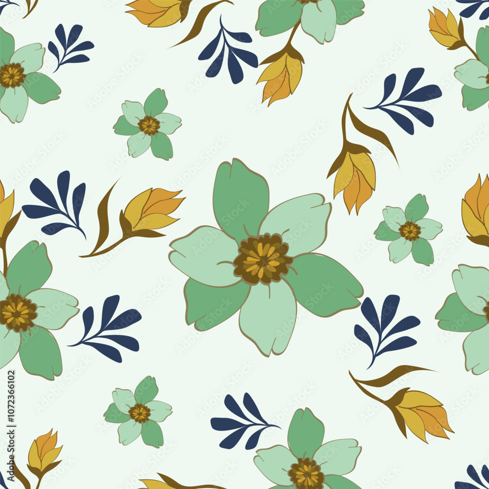 Obraz premium Cute feminine watercolor seamless pattern with wildflowers.hand drawn