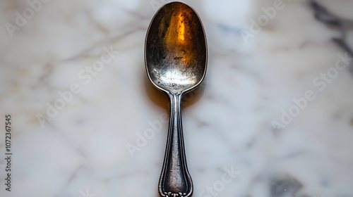 Vintage Spoon on Marble Surface photo