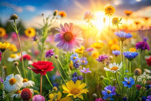 Vibrant Wildflowers in a Serene Meadow: Capturing the Essence of Flores del Campo for Stunning Product Photography