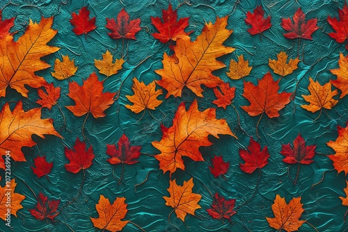 Textured Autumn Landscape Poster with Vibrant Teal, Orange, Blue, and Red Design for Scenic Cover Backdrop