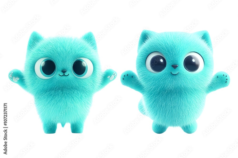 Obraz premium cute character turquoise fluffy plush toy 3D monster