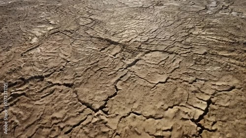 Barren landscape shows the effects of drought as the ground cracks and dries