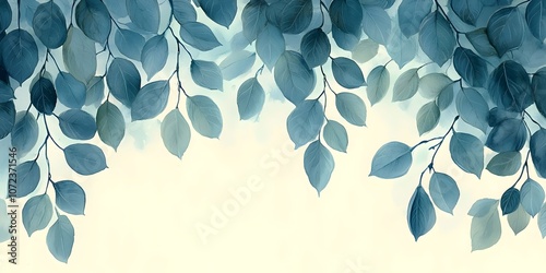 A serene composition of lush teal and mint green leaves, beautifully layered against a soft, light background. The foliage creates a calming, nature-inspired atmosphere.