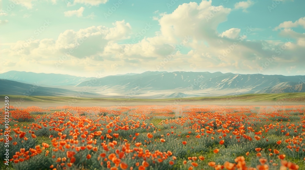 Obraz premium Stunning artistic poppy field under bright blue sky capturing the essence of spring s natural beauty
