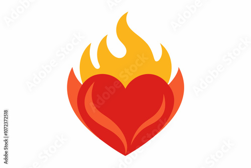 Heart with Flames Vector Illustration for Love and Passion Designs
