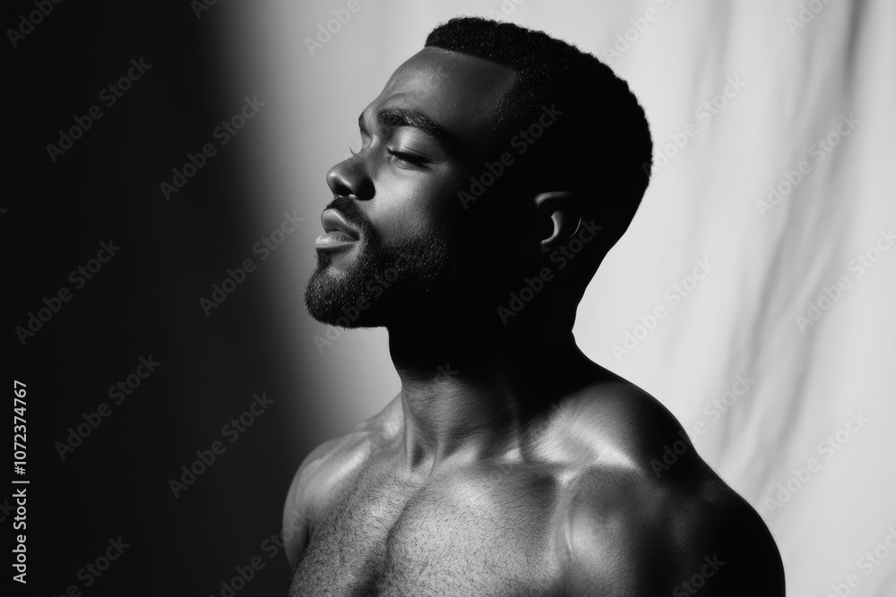 Dramatic black and white portrait of a muscular man with a beard Dramatic black and white portrait of a muscular man with a beard