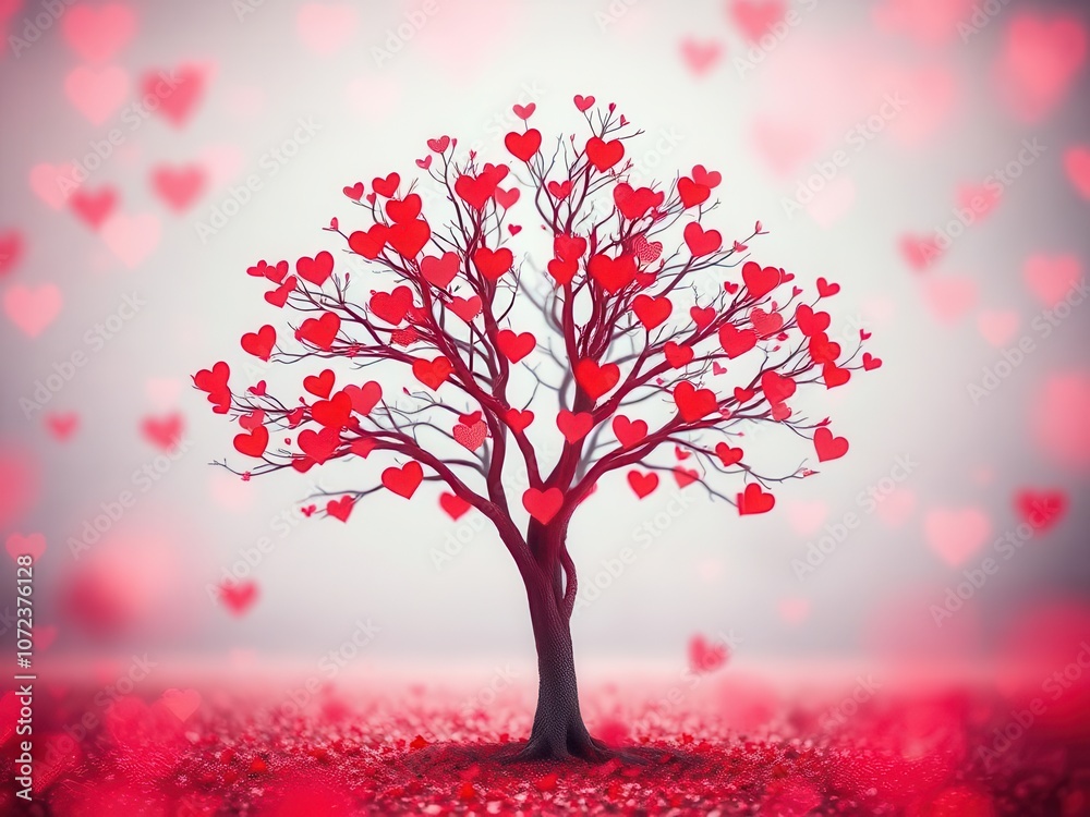Obraz premium Abstract red tree with hearts 