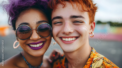 Teenagers from diverse racial and gender identities posing for a group photo – Celebrating pride, acceptance, and unity