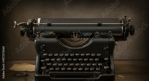 Vintage typewriter on wooden desk with classic design