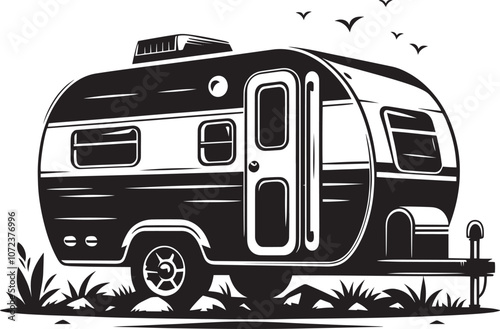 Caravan camper vehicle silhouette vector illustration isolated on a white background