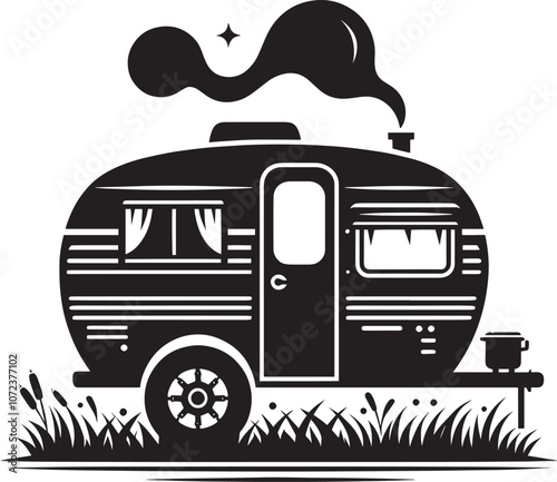 Caravan camper vehicle silhouette vector illustration isolated on a white background