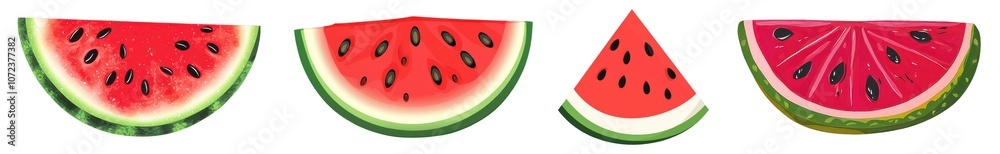 Colorful and Vibrant Watermelon Slices with Detailed Seeds and Juicy Flesh in a Fun and Whimsical Style Ideal for Summer-Themed Designs and Fresh Fruit Illustrations Colorful and Vibrant Watermelon Slices with Detailed Seeds and Juicy Flesh in a Fun and Whimsical Style Ideal for Summer-Themed Designs and Fresh Fruit Illustrations