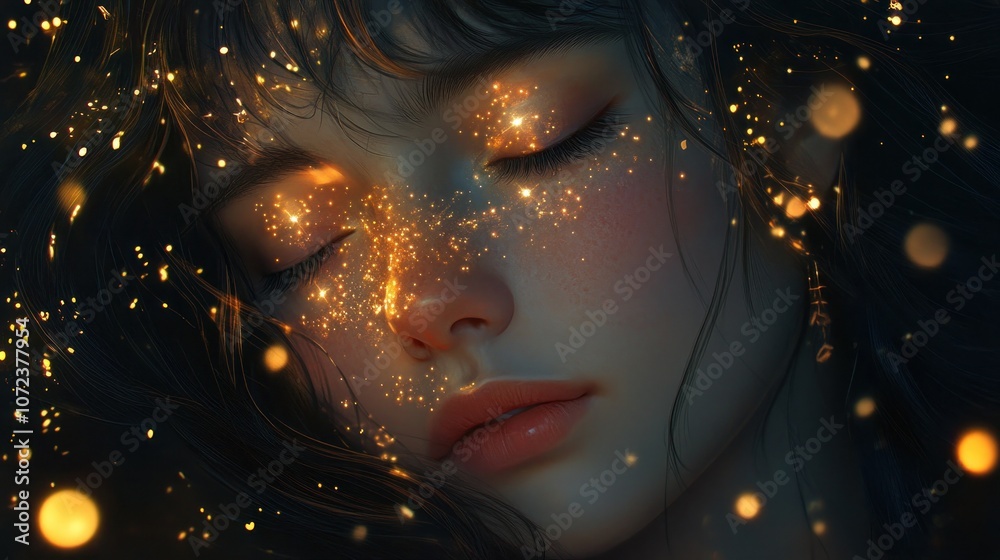 Golden Dust Dreams: A Woman's Tranquil Slumber Golden Dust Dreams: A Woman's Tranquil Slumber