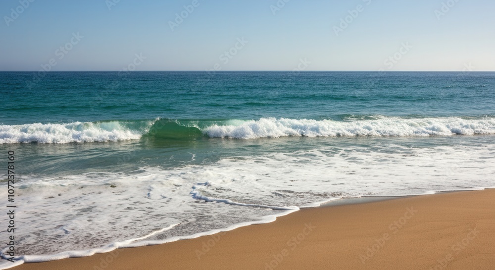Tranquil beach seascape with gentle waves clear sky Tranquil beach seascape with gentle waves clear sky