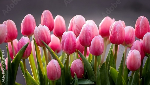 closeup of pink tulips in bloom