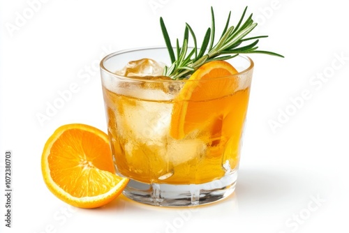 Orange Rosemary Cocktail with Ice Cubes in a Glass