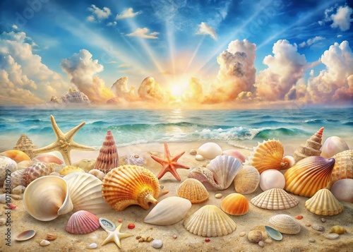 Watercolor Seashell Collection for Summer Vibes - Relaxing Beach-Themed Artwork Featuring Various Shells and Natural Elements to Enhance Your Coastal Decor