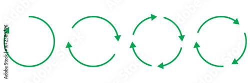 Circle Arrow icon set vector illustration, refresh, reload, Set of circle arrows rotating, different circular arrows of Green color isolated, recycle sign, Arrow clock wise rotating symbol, arrow sign