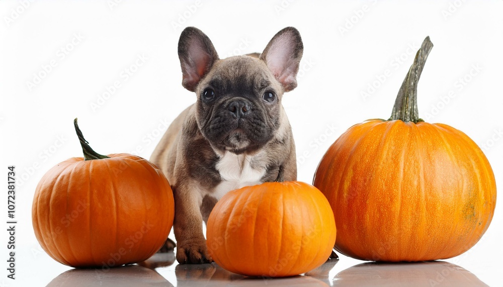 french bulldog and pumpkins on white background french bulldog and pumpkins on white background