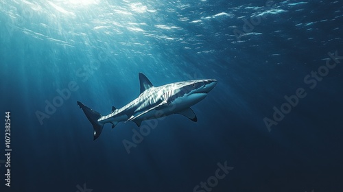 Wallpaper Mural Shark Swimming Through Sunbeams in Deep Blue Water Torontodigital.ca