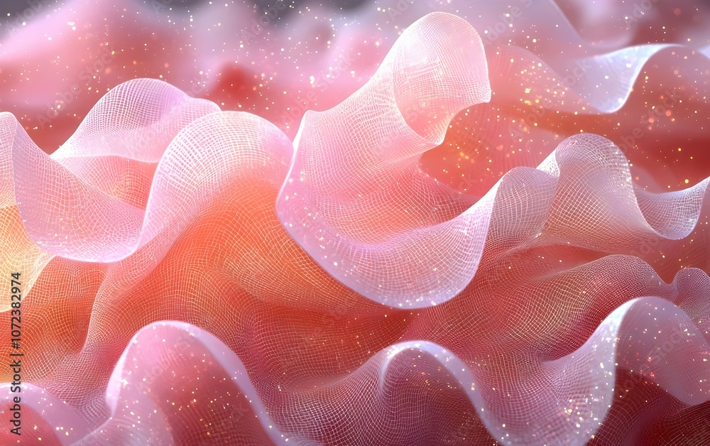 A mesmerizing close-up of soft, translucent pink fabric, elegantly layered and cascading, creating a dreamy and ethereal atmosphere with a hint of sparkle. A mesmerizing close-up of soft, translucent pink fabric, elegantly layered and cascading, creating a dreamy and ethereal atmosphere with a hint of sparkle.