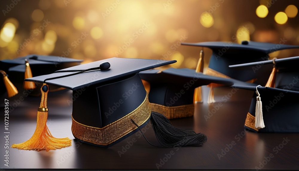 Obraz premium stock photo of graduation caps with copy space symbolizing the pride of graduates